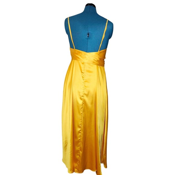 Lulus Always Audacious Marigold Yellow Satin Tie-Back Wrap Around Midi Dress XL - Picture 7 of 7